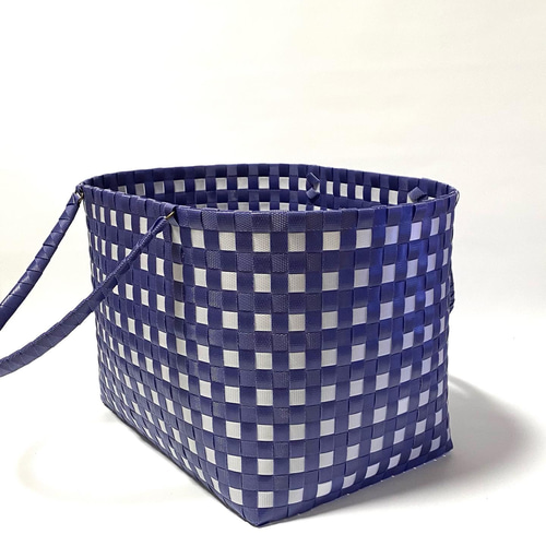 チェック柄 プラスチック製かごバッグ　woven プラカゴバッグ チェック柄かごバッグ グリーン×ホワイト - メルカリ