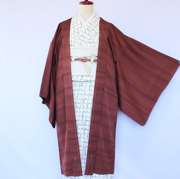 新品 正絹 単衣 女物 長羽織 小豆色 着物 haori しば田（お休み） 通販