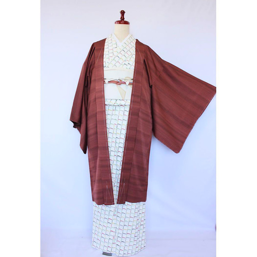 新品 正絹 単衣 女物 長羽織 小豆色 着物 haori しば田（お休み） 通販 