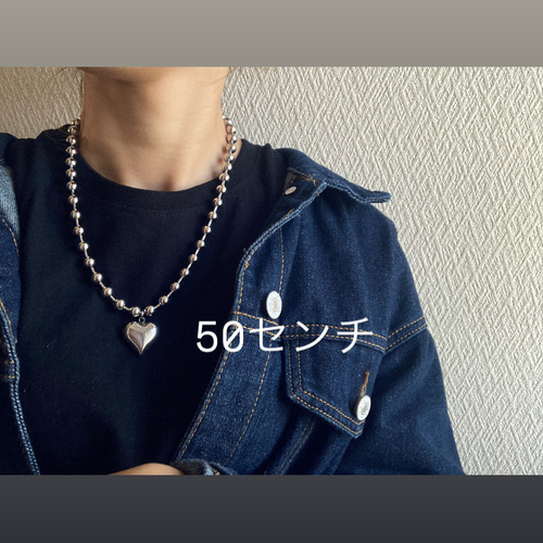 大粒ハートチャーム×8ミリボールチェーンネックレス サージカル