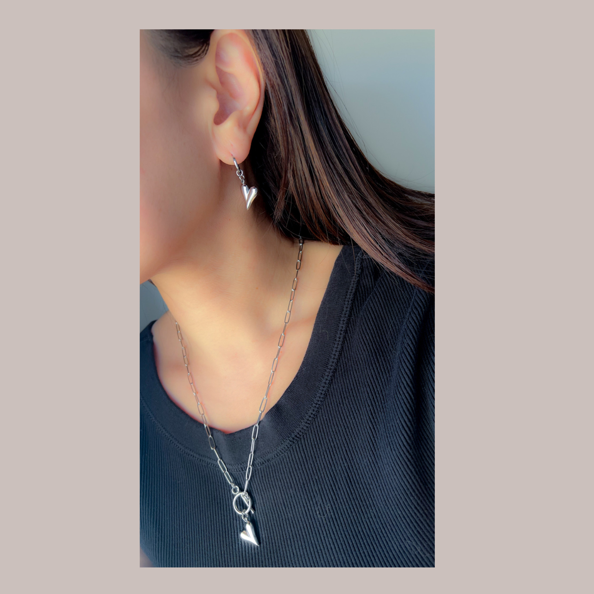 Creema限定新春福袋〈梅〉 ぶら下がりハートのネックレス＆ピアス（イヤリング）セット  GOLD