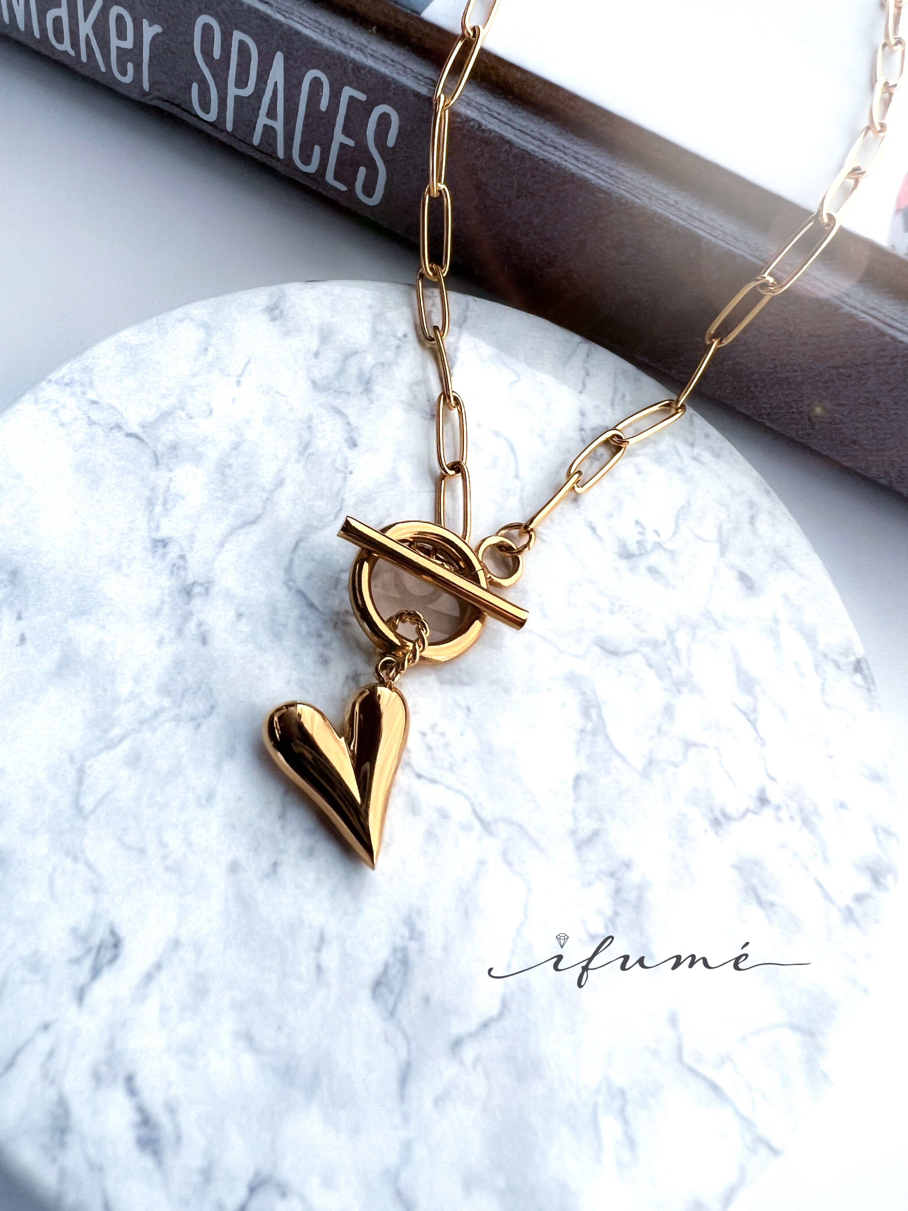 Creema限定新春福袋〈梅〉 ぶら下がりハートのネックレス＆ピアス（イヤリング）セット  GOLD