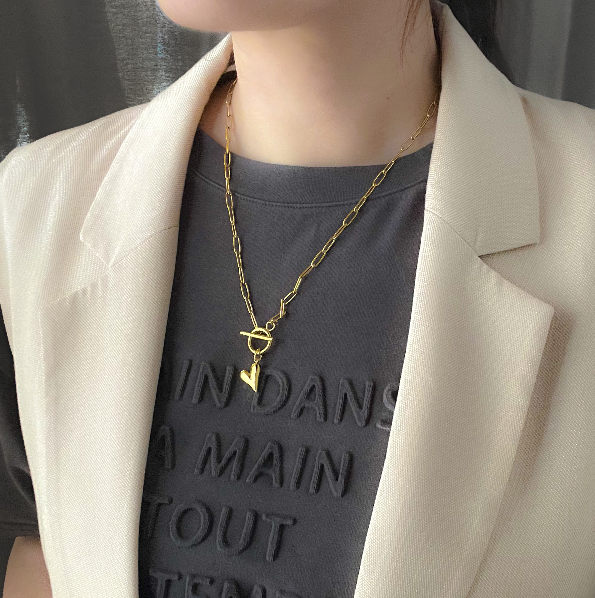 Creema限定新春福袋〈梅〉 ぶら下がりハートのネックレス＆ピアス（イヤリング）セット  GOLD