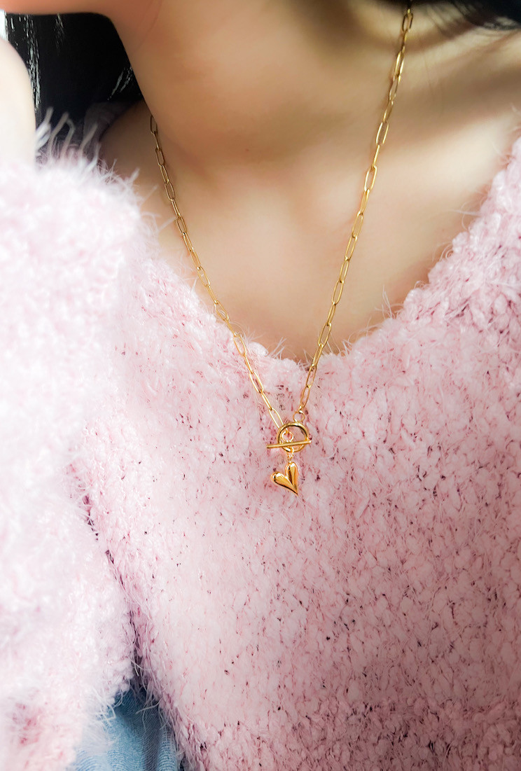 Creema限定新春福袋〈梅〉 ぶら下がりハートのネックレス＆ピアス（イヤリング）セット  GOLD