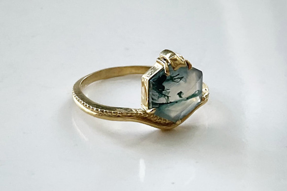 K18　moss agate hexagon ring 13枚目の画像