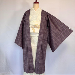 新品 正絹 単衣 女物 長羽織 赤紫色 絽紗 着物 haori しば田（お休み 