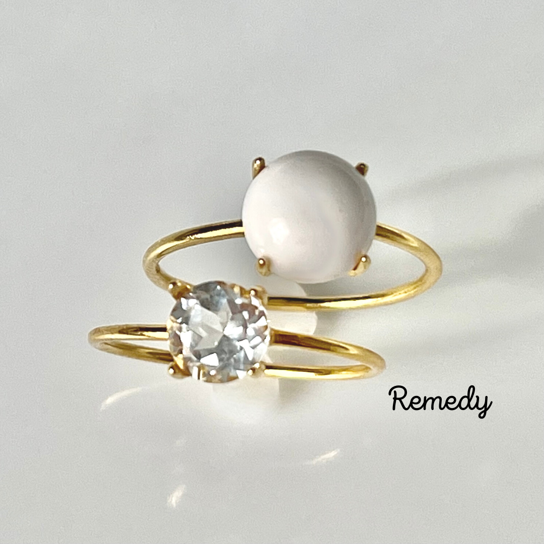 スノーホワイト☆彡ホワイトオニキスとホワイトトパーズのリングセット Silver925/18KGP 11月誕生石