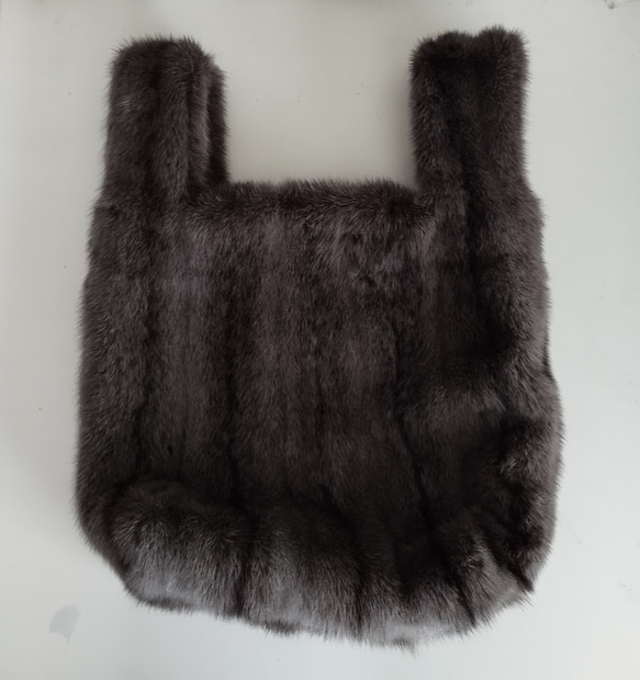 ¶ new antique fur ¶ ★超限定1点もの★パープルグレー染めクロスミンクファーマルシェバッグ 5枚目の画像