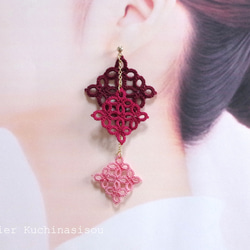 梭織蕾絲三方形耳環&lt;波爾多&gt; 第4張的照片