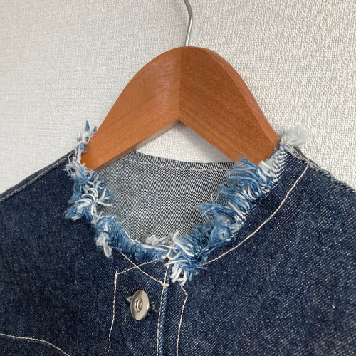 【美品】jean mode ノーカラージャケット　デニム　ジージャン　ロゴボタン 楽天市場】デニムジャケット ショート丈 ノーカラー Gジャン
