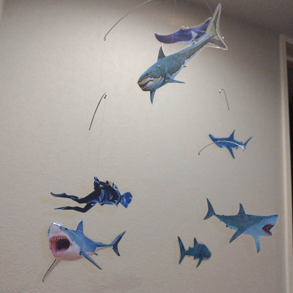 ⚓️ サメ  ダイバー 魚 モビール JAWS ！ ジンベイザメ 3枚目の画像