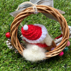 クリスマスリース　羊毛フェルト　トイプードル　ホワイト 2枚目の画像