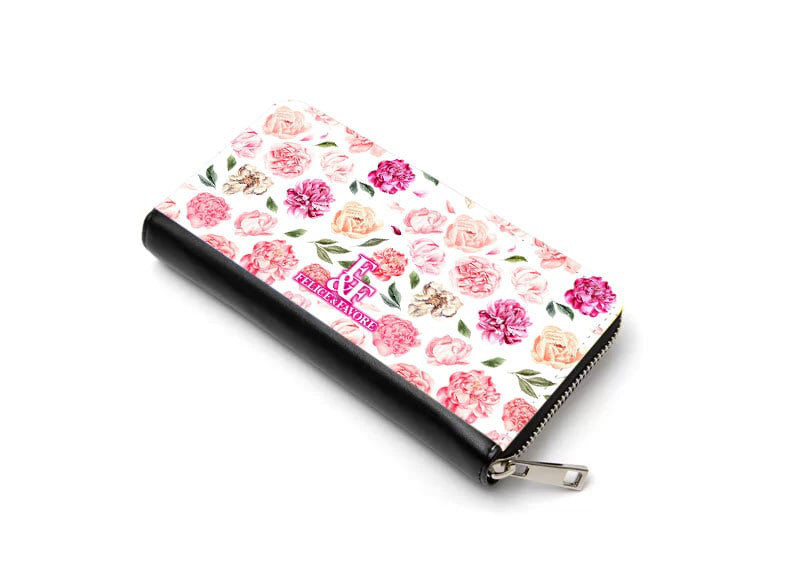 長財布 財布 花柄 フラワー レディース チャック ファスナー ピンク 牡丹 ボタン ピオニー プレゼント ギフト