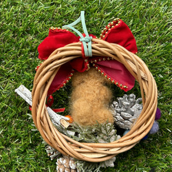 クリスマスリース　羊毛フェルト　トイプードル　（茶色） 2枚目の画像