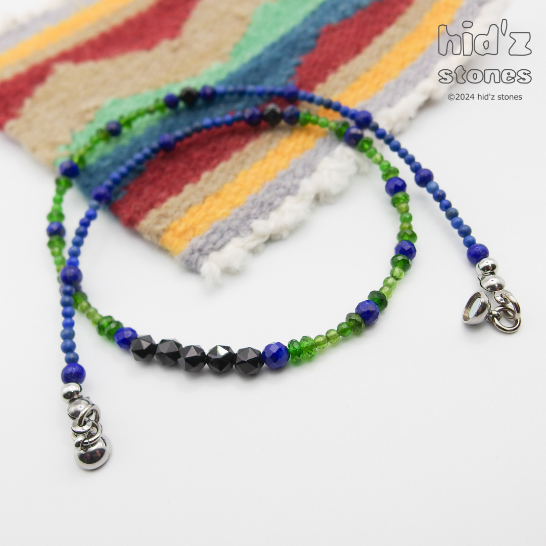 ◆一点もの天然石ネックレス:MSCm-004【マグネットクラスプ】ブラックスピネル・ラピスラズリ・ダイオプサイド