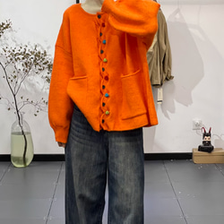 (新作)ピンクセーター 手編みセーターニット  クルーネックニット カーディガン ゆったり 5枚目の画像