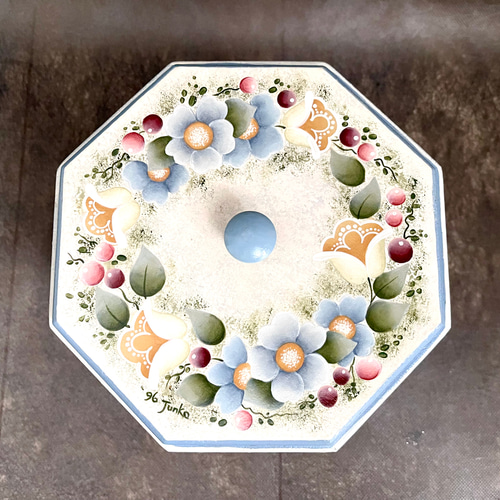 No.craft-14129/トールペイント「蓋付花柄八角ボックス」16.5cm