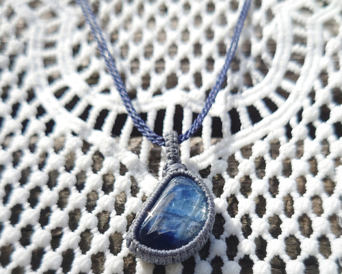 0.5mmマクラメ編み_カイヤナイトペンダント ネックレス・ペンダント