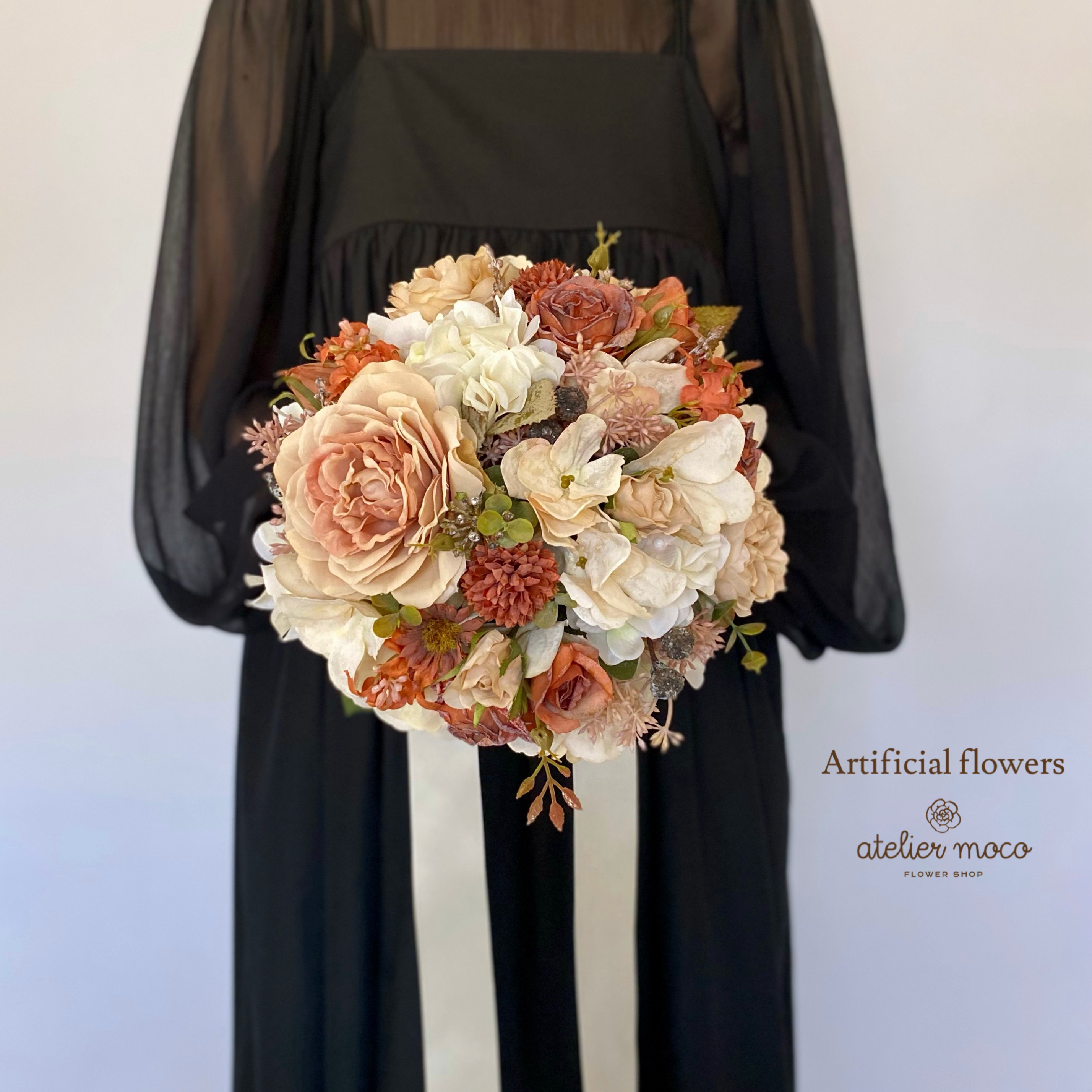 【結婚式/前撮りに！】ブーケ＆ブートニア(テラコッタ) テラコッタ ウェディングブーケ ブートニアセット ドライフラワー