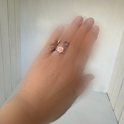 珊瑚彫刻　フリーサイズリング　指輪　ピンクのミニ薔薇　R51029Y2 4枚目の画像