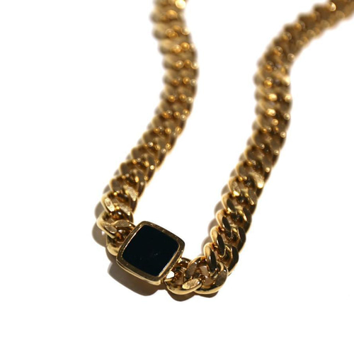 オニキス(染色) ネジ式 ゴールド ハンドメイド ネックレス サージカルステンレスK18 オニキス*ゴールド ネックレス 金属