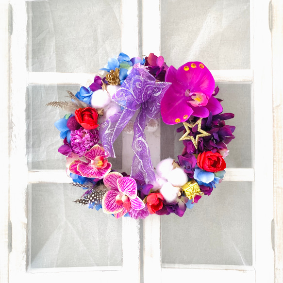 クリスマスリース ビビット パープル 大人 個性的 25㎝ 造花 アーティ