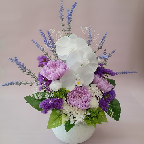 仏花》 胡蝶蘭とラベンダーの紫麗仏花 プリザーブドフラワー