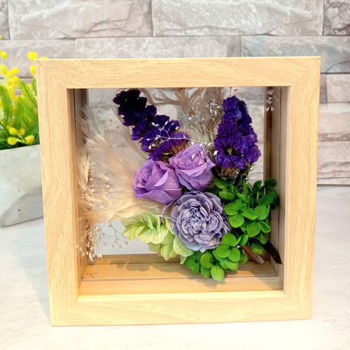 フレームフラワー　インテリア　　プリザーブドフラワー　ギフト　壁飾り 喜寿 古希のお祝いに＊フレームフラワー プリザーブドフラワー&ドライ