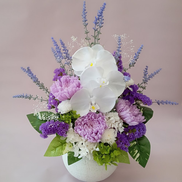 仏花》 胡蝶蘭とラベンダーの紫麗仏花 プリザーブドフラワー