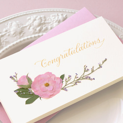 押し花とカリグラフィーのお祝いカード【Congratulations】　ご祝儀も同封できる本物のお花のお祝いカード 1枚目の画像