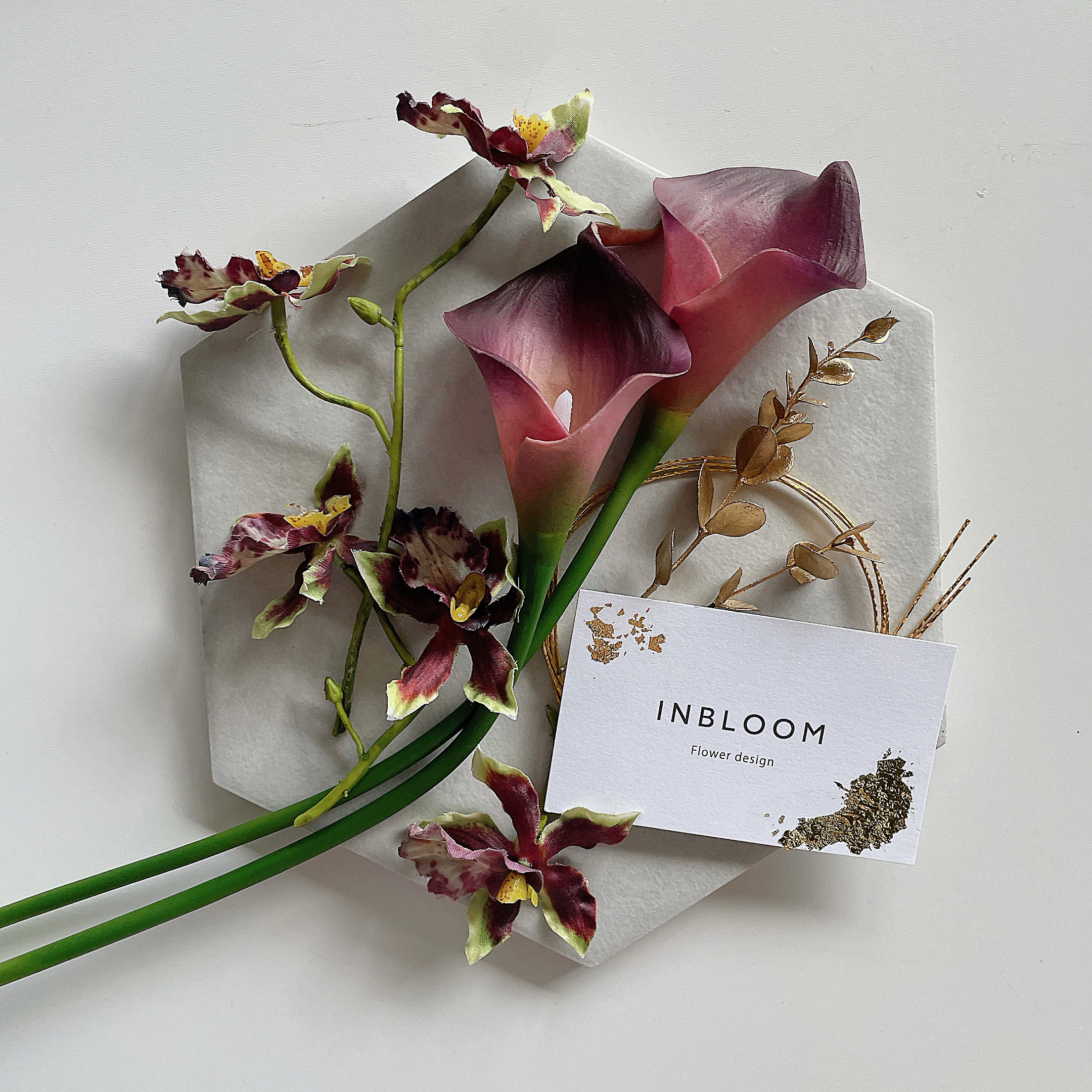 胡蝶蘭　カラー　髪飾り　【金箔 & 水引き セット】 ドライフラワー　プリザーブドフラワー　造花　白無垢　成人式