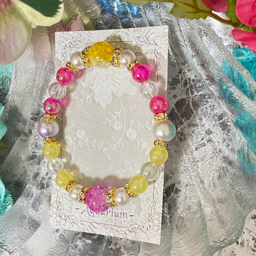 B564 黄色とピンクのツートンカラーかわいいブレスレット