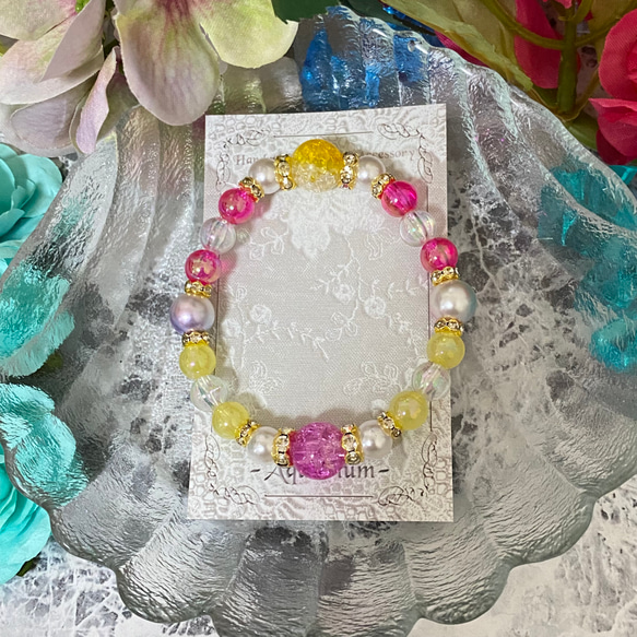 B564 黄色とピンクのツートンカラーかわいいブレスレット