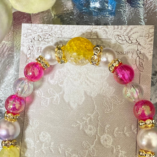 B564 黄色とピンクのツートンカラーかわいいブレスレット