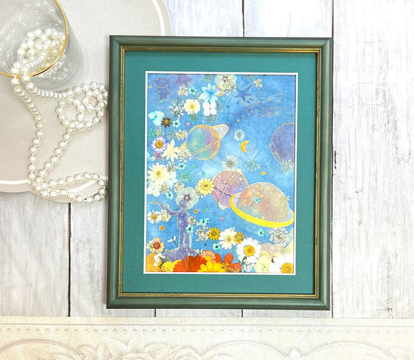 【逸品】 宇宙の彼方に思いをはせて 押し花アート額02 その他アート 神戸 絵画