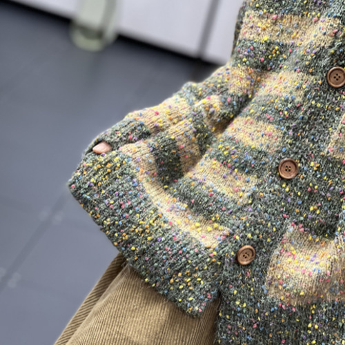 新作)イェロー.手編みセーターニット クルーネックニット カーディガン