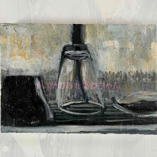 16×23㎝「朝の窓辺の食器」サムホール・油彩・原画 | iichi 日々