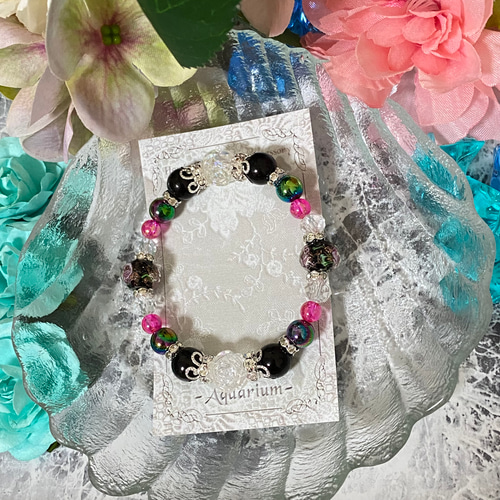 B567／B568 闇の中に咲く可憐な薔薇 ( ブレスレット ビーズ 薔薇 Rose