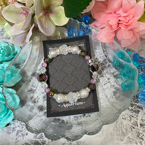 B567／B568 闇の中に咲く可憐な薔薇 ( ブレスレット ビーズ 薔薇 Rose