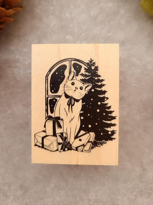 クリスマスはんこ　猫　ラバースタンプ　スタンプ　 3枚目の画像