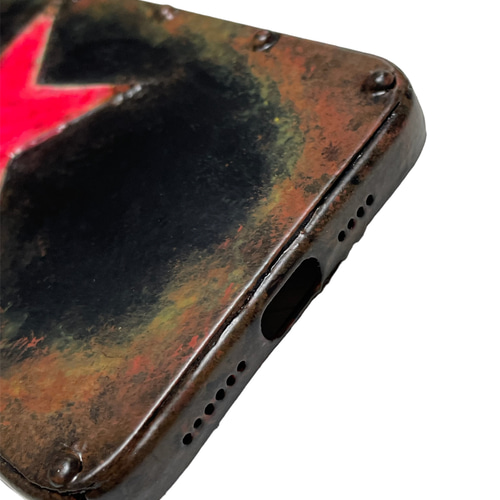 サビ塗装ダークパンク ハンドメイドスマホケースiPhone14.15シリーズ