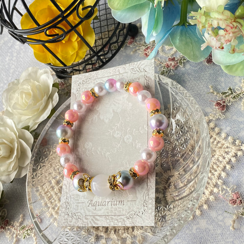 B596 チェリーピンクのほんのりゆめかわブレスレット ( ブレスレット