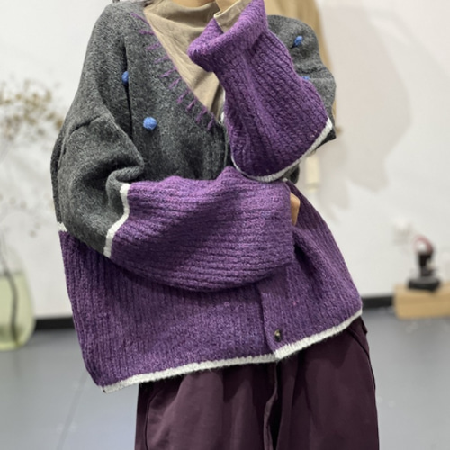 新作)手編み セーターニット クルーネックニットセーター ゆったり  