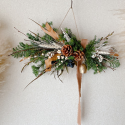 クリスマススワッグ ベル付き 横長スワッグ ドライフラワー スワッグ