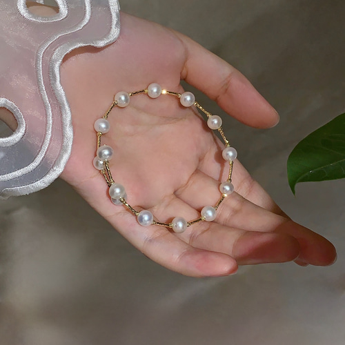 高級】淡水真珠 ブレスレットk18 ブレスレット パール大好き(購入前に  