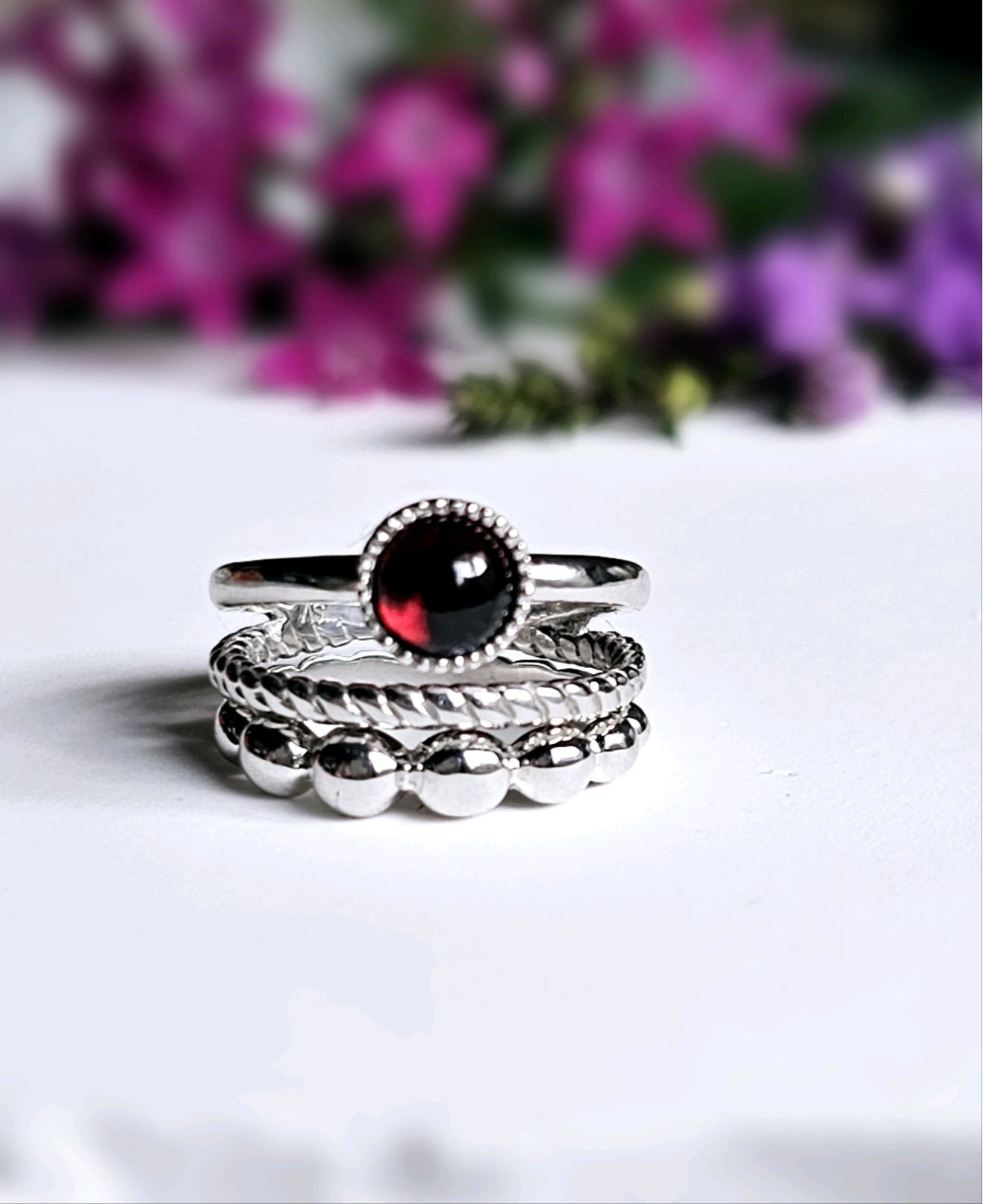 （冬の新作）ガーネット重ね付け2点セット、重ね付けマルチリング（28，229）