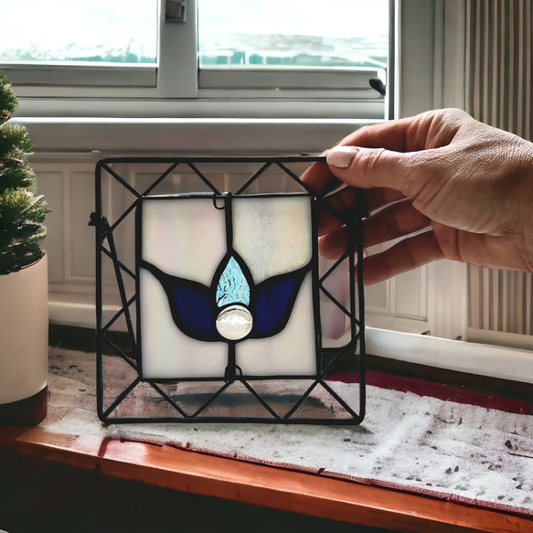 ステンドグラスパネル　置物　ミニオブジェ　プチギフト　プレゼント　一点物　サンキャッチャー　送料無料 8枚目の画像