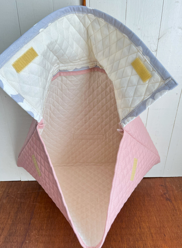防災頭巾カバー（白い大きなお花×ローズピンク） 4枚目の画像