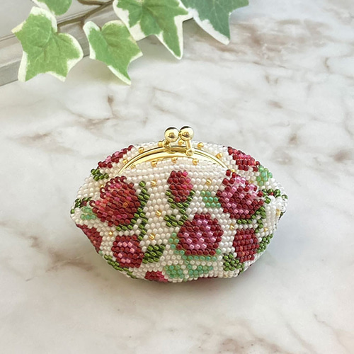 d*9様 【HB06】バラのがま口ハンドバッグ ビーズ織り d*9様 【HB06