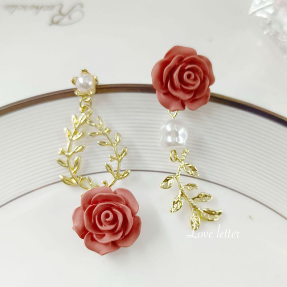 アンティークローズリーフピアス イヤリング 韓国 上品 薔薇 量産型